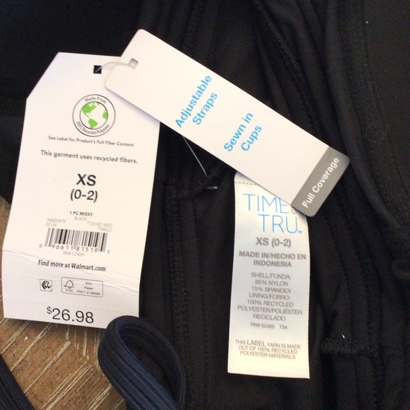 Time And Tru Womens Black Ribbed Plunge X-Back One Piece Swimsuit Size XS - Picture 10 of 10